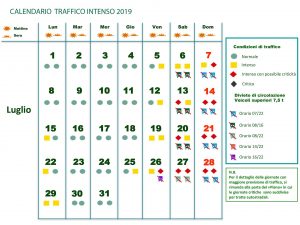 Calendario traffico intenso luglio 2019