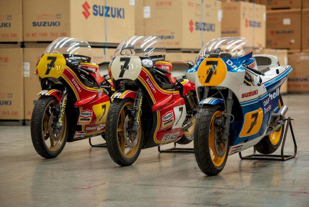 Barry Sheene, le Suzuki del campione del mondo in pista nel Regno Unito