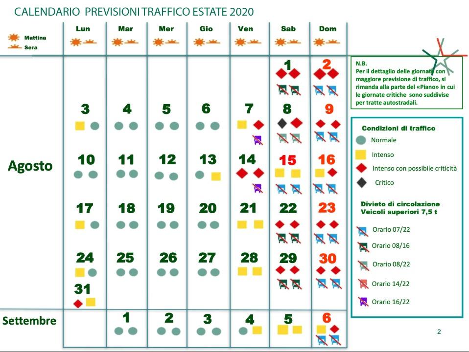 Calendario esodo 2020