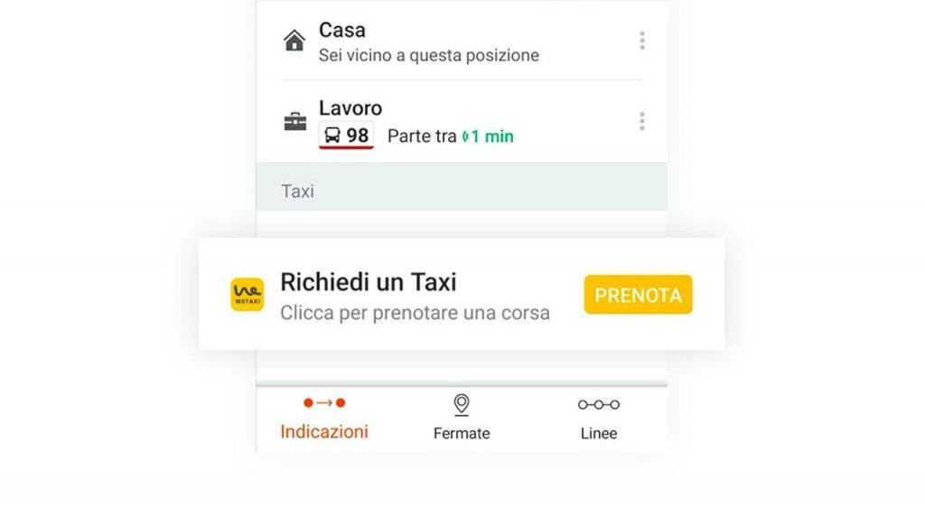 Su Moovit si possono pianificare i percorsi anche con Wetaxi