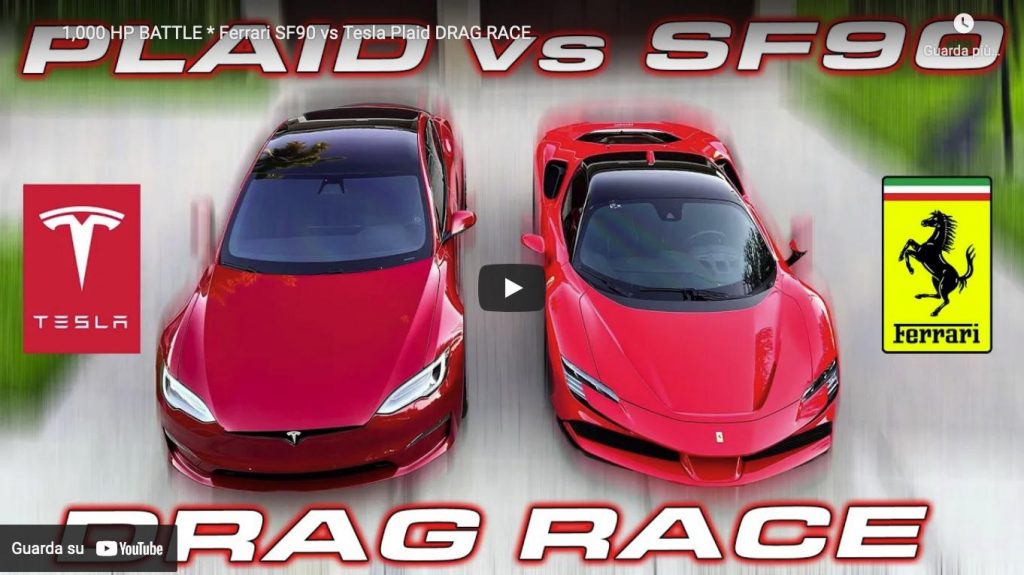 Una Tesla Model S Plaid sfida una Ferrari SF90 Stradale in 5 drag races: chi vince?