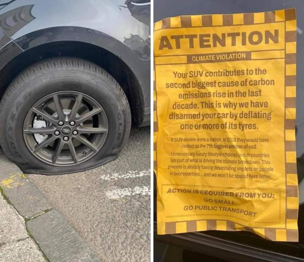 A Glasgow attivisti sgonfiano le gomme di 60 SUV, colpevoli di inquinamento