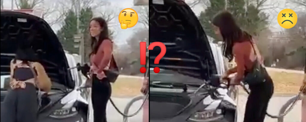 Il video delle due ragazze tentano di fare il pieno ad una Tesla dal benzinaio