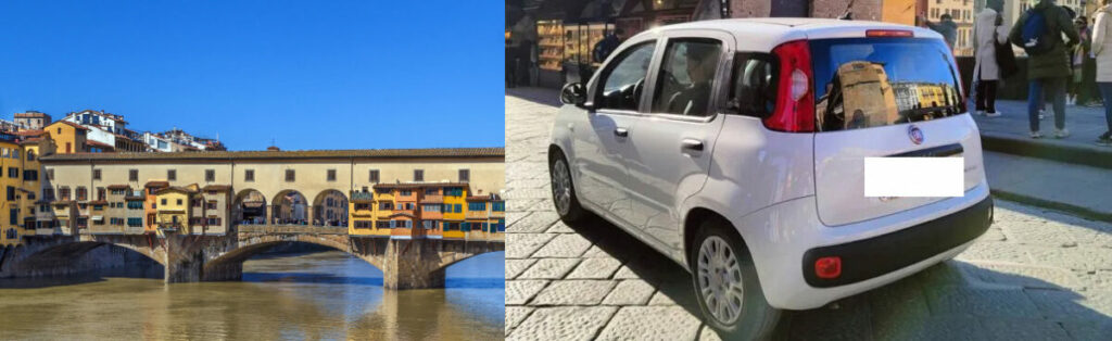 Turista in Panda sul Ponte Vecchio a Firenze: la multa è ridicola
