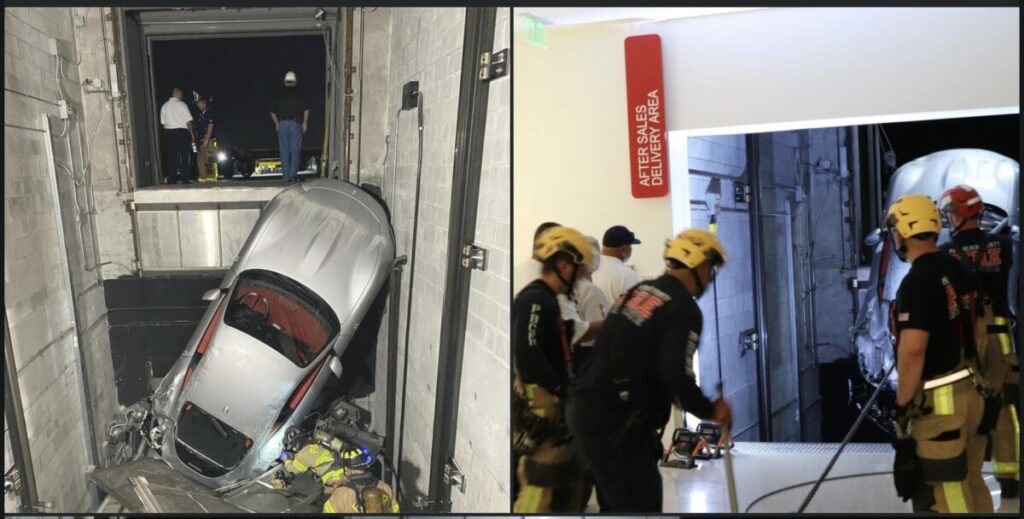 Una Ferrari Roma è caduta dall’ascensore e si è distrutta completamente