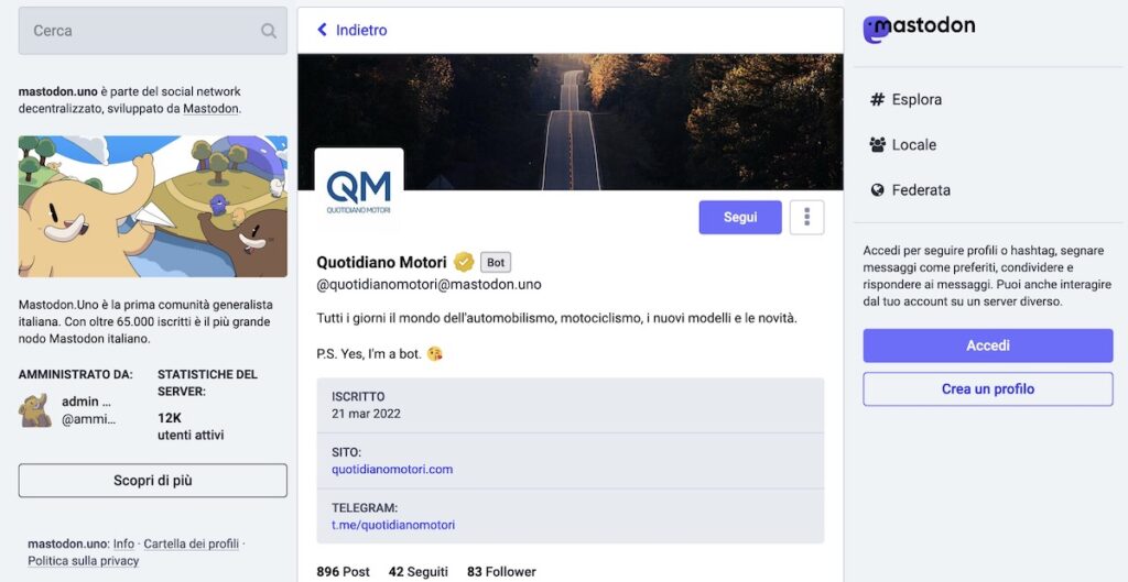Quotidiano Motori è anche su Mastodon!