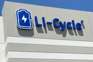 The logo of battery recycler Li-Cycle Holdings Corp is displayed on their offices in Phoenix