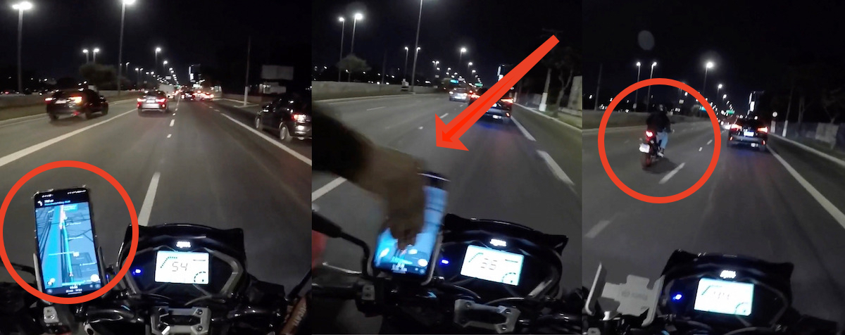 They steal motorcyclists’ smartphones: that’s how they do it.
