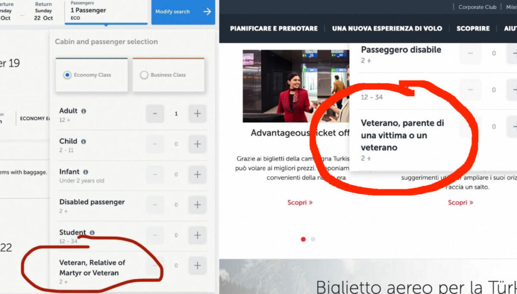 Biglietti scontati Turkish Airlines per veterani e “martiri”: cosa c’è di vero