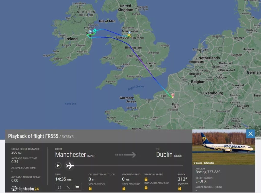 Un volo Ryanair Manchester Dublino è stato costretto ad atterrare a Parigi per il maltempo