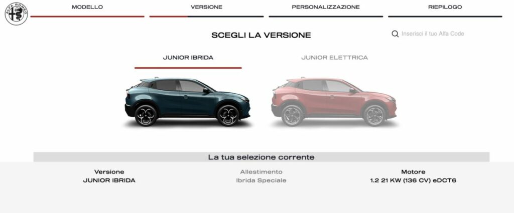 Alfa Romeo Junior: il configuratore è online. Prezzi da 31.900 euro.