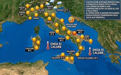 Meteo 23 agosto, torna il sole ovunque e il caldo sale: al Sud oltre 34 gradi nel giorno del bollino rosso