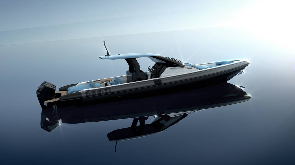 Un maxi-RIB con carena a doppio step e tre motori V10 esposto al Cannes Yachting Festival 2026
